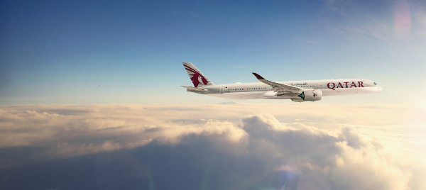 Qatar Airways airplane in sky