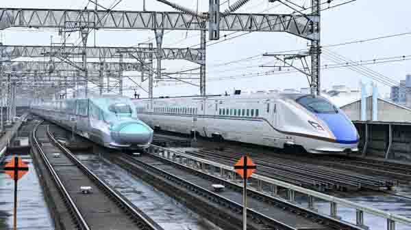 Shinkansen - Japanese bullet train on tracks