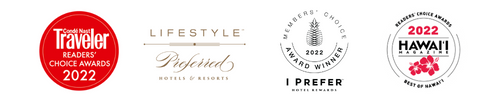 2022 Conde Nast Readers Choice, Hawaii Magazine Readers' Choice, iPrefer member's choice awards logos.